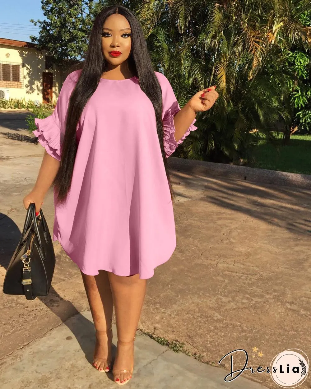 Ruffle Short Sleeve Loose Plus Size Dresses