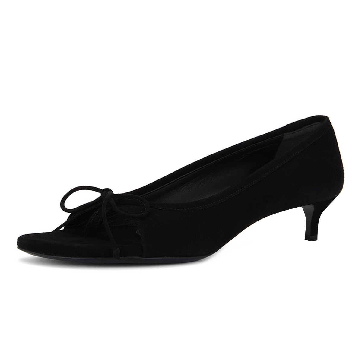 Black Vegan Suede Bow Tie Open Toe Kitten Heel Slip-On Women's Sandals Nicepairs