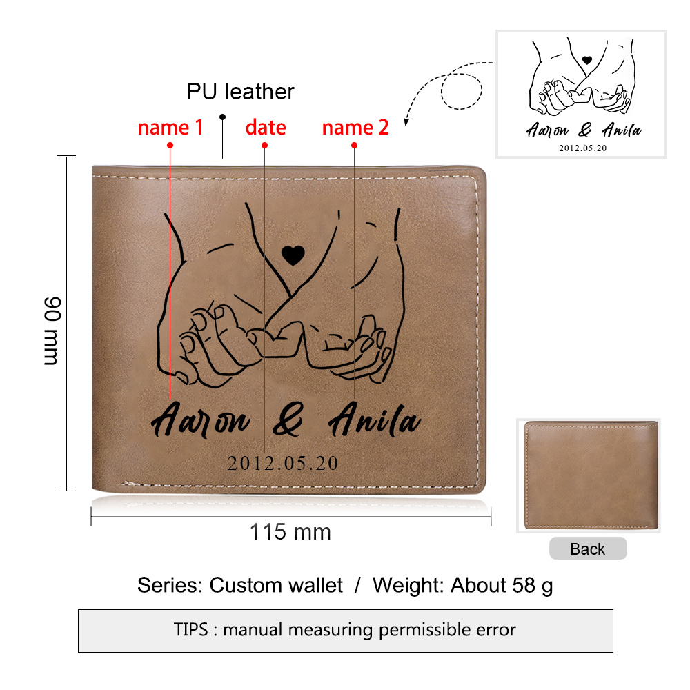 Portafoglio in pelle per coppia 1 foto e 2 nomi personalizzabili