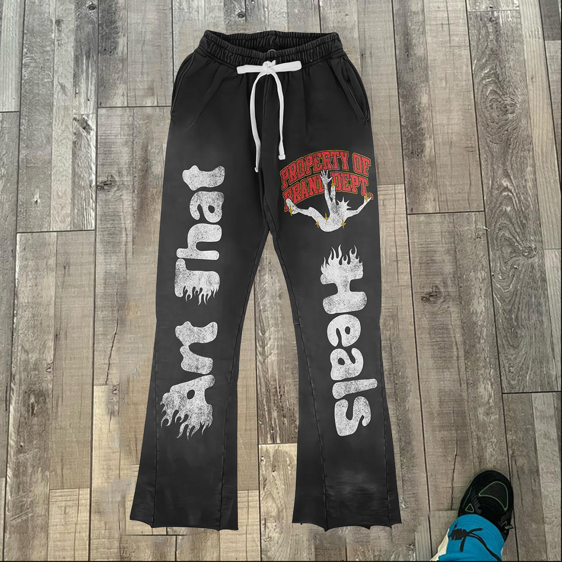 Heal Print Casual Street Flared Trousers