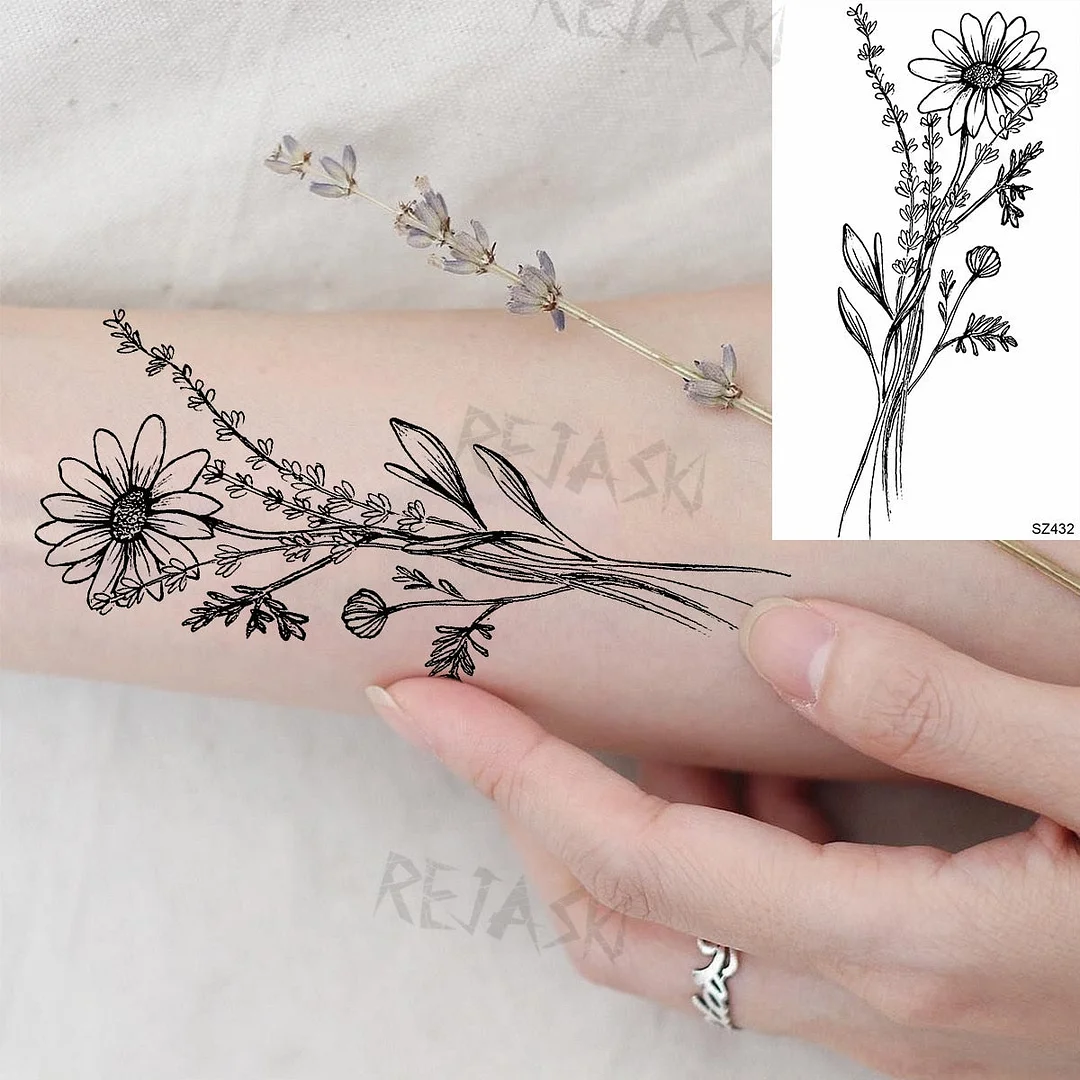 Realistic Sunflower Fashion Wrist Temporary Tattoos For Women Gilr Butterfly Geometry Fake Tattoo Custom Armbands Washable Tatoo