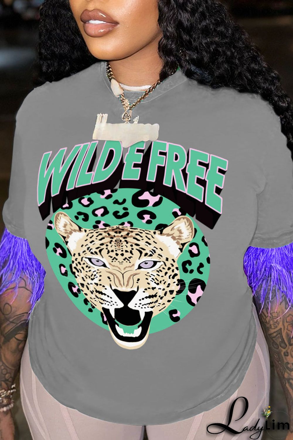 Light Purple Casual Street Print Tassel Patchwork O Neck T-Shirts