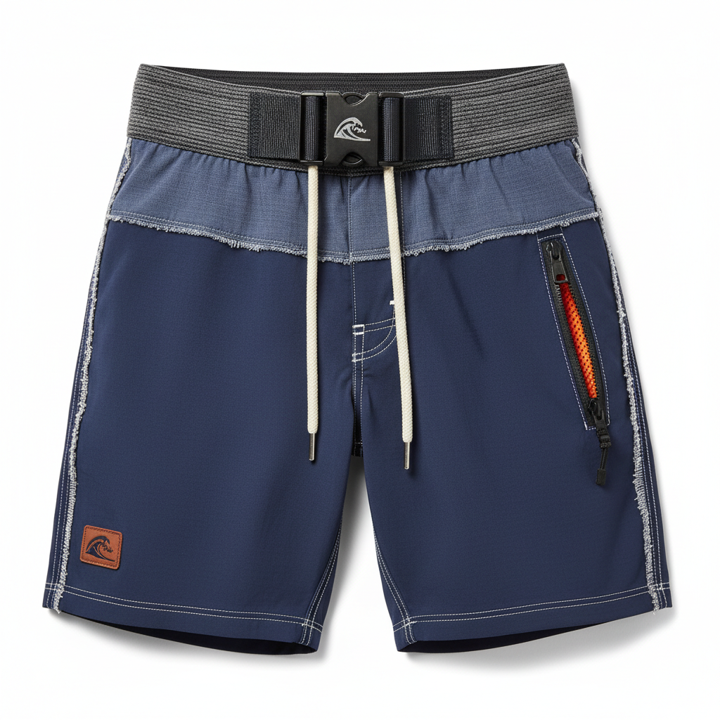thesupersurf Navy Blue Functional Shorts with Adjustable Waistband and Zipper Pocket 