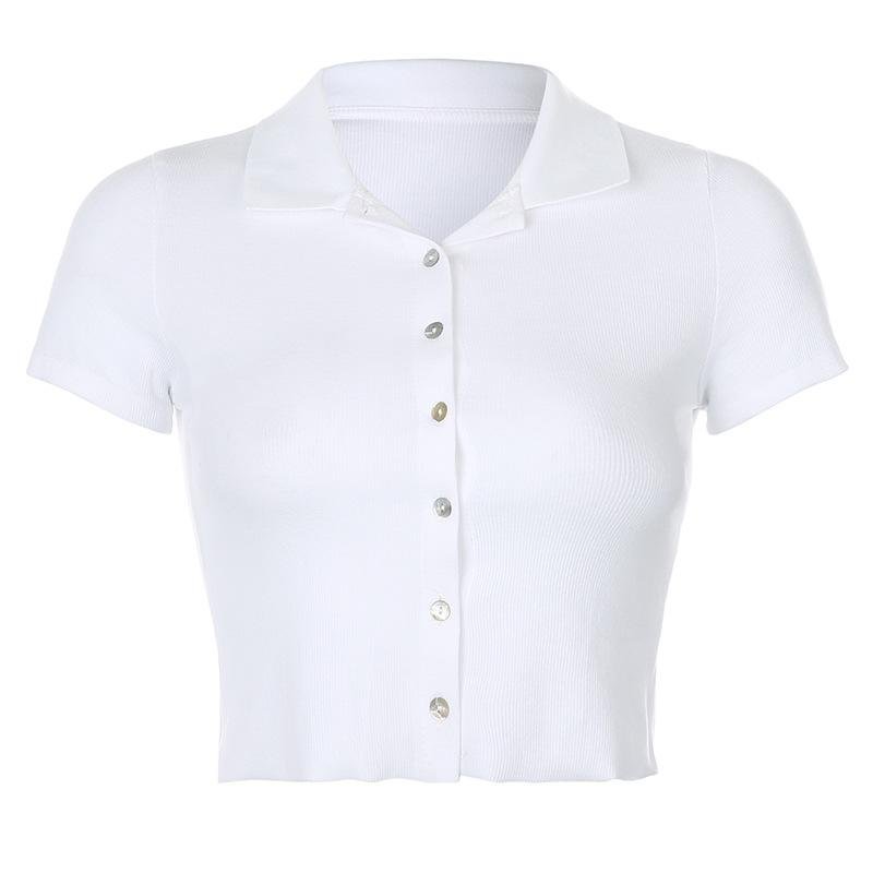 WHITE POLO COLLAR KNIT CROP TOP