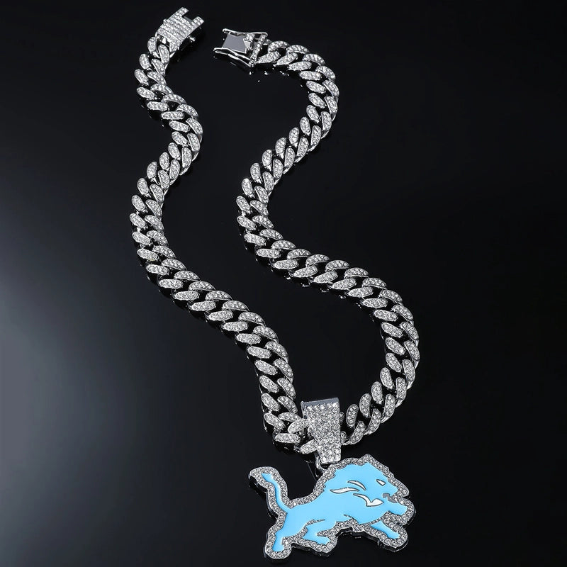 New Animal Full Diamond Blue Wolf Necklace High Quality Fashion Alloy Rhinestone Male Trendsetter Cool Cuban Link Chain