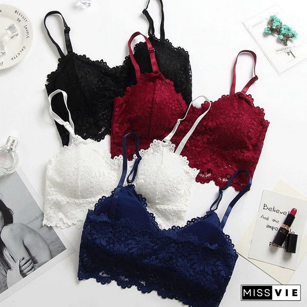 Sexy Lace Bralette Tube Tops Bandeau Summer Women Lace Bra Tanks Crop Tops Bandeau Girl Underwear Solid Color Camisole Hot Sale