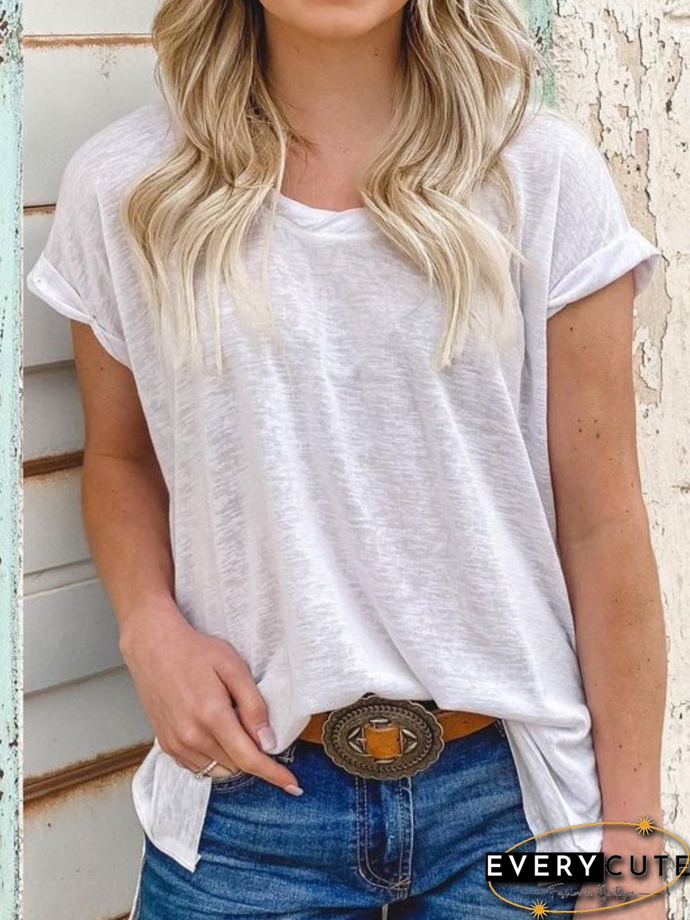 Short Sleeve Crew Neck Solid Cotton T-shirt