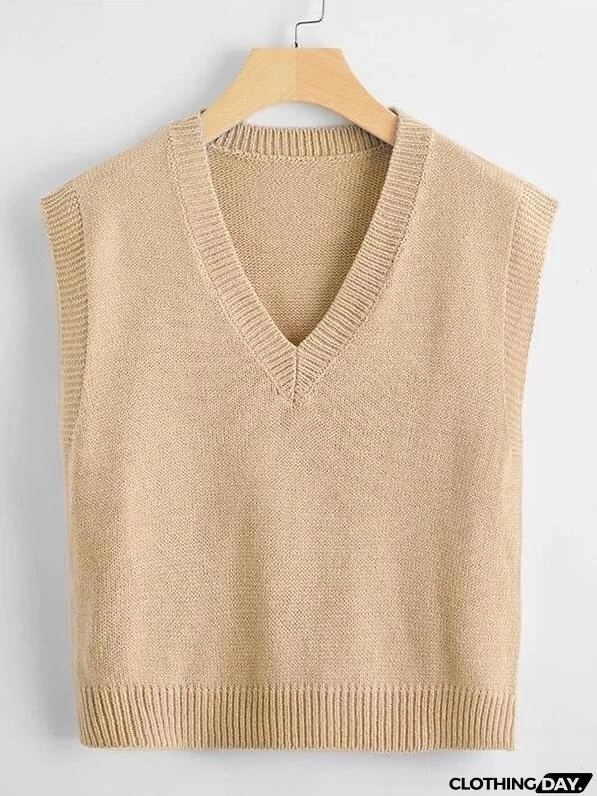 V Neck Solid Sweater Vest
