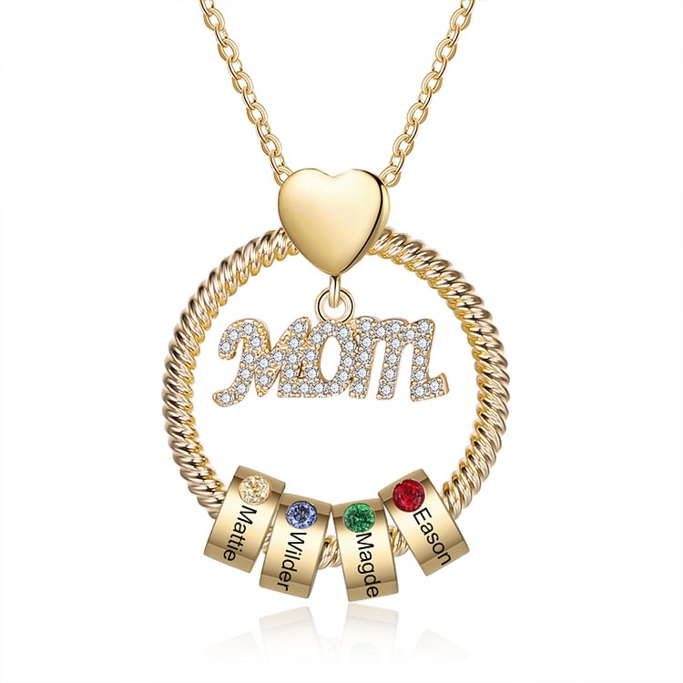 Collar con colgante de 4 piedras de nacimiento de círculos 4 nombres