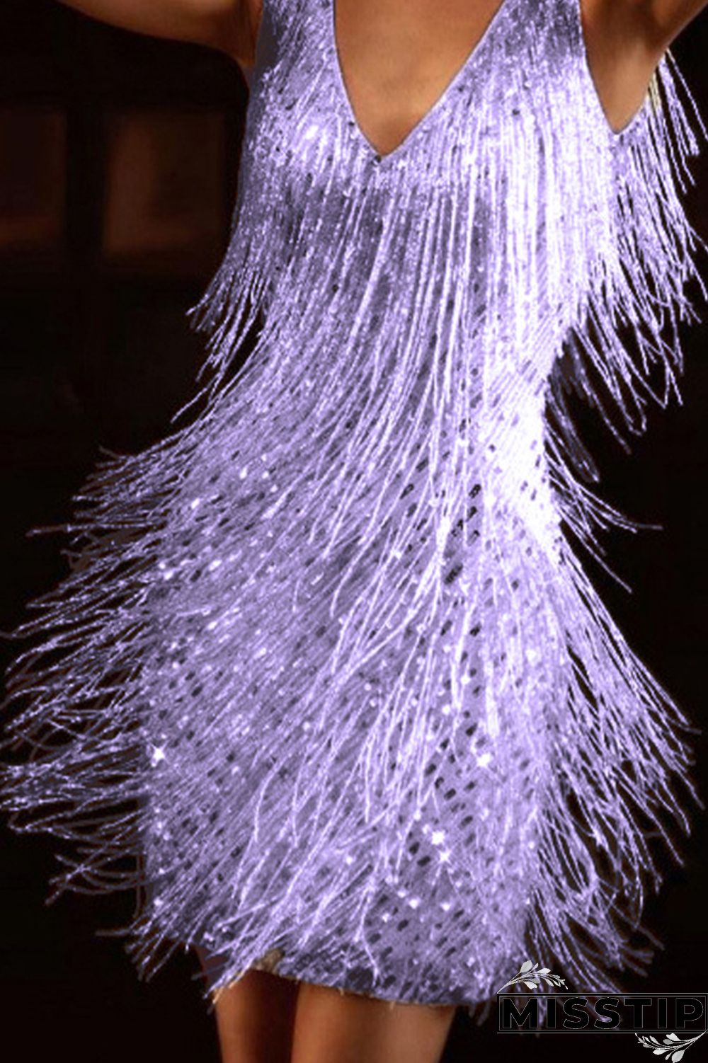 Gold Fashion Elegant Solid Tassel Patchwork V Neck Evening Dress Dresses