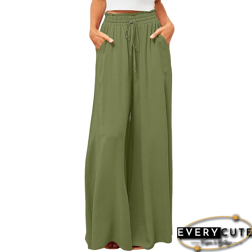 Light Green High Waist Elastic Waistband Long Culottes