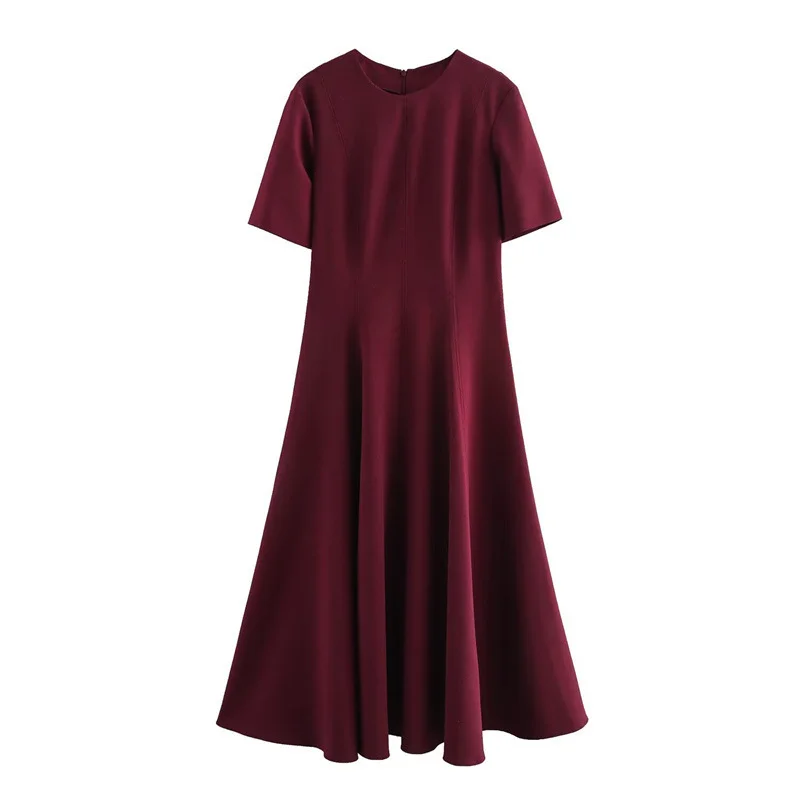 Nigikala Nigikala Women's Clothing Explosion Fashion Waist Wave Wide Swing Short-Sleeved Fan Flute Dress