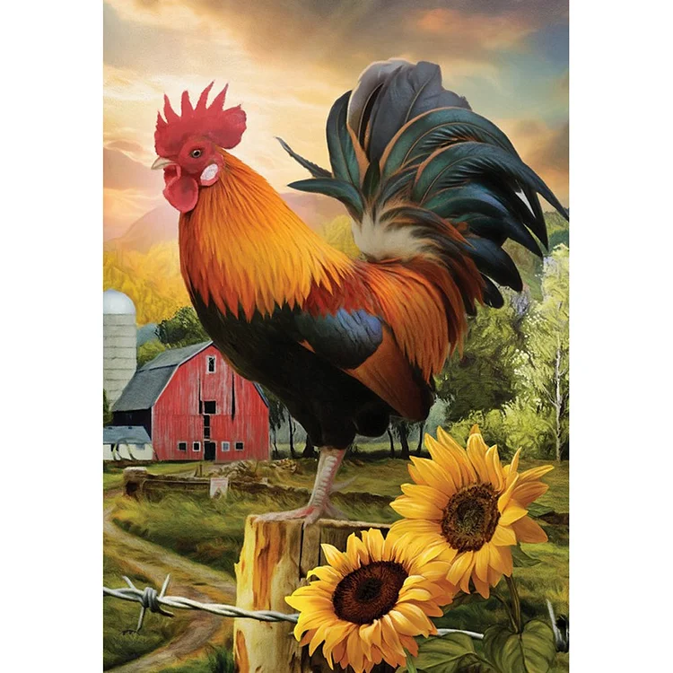 Rooster Sunflower Round Full Drill Diamond Painting 30X40CM(Canvas) gbfke