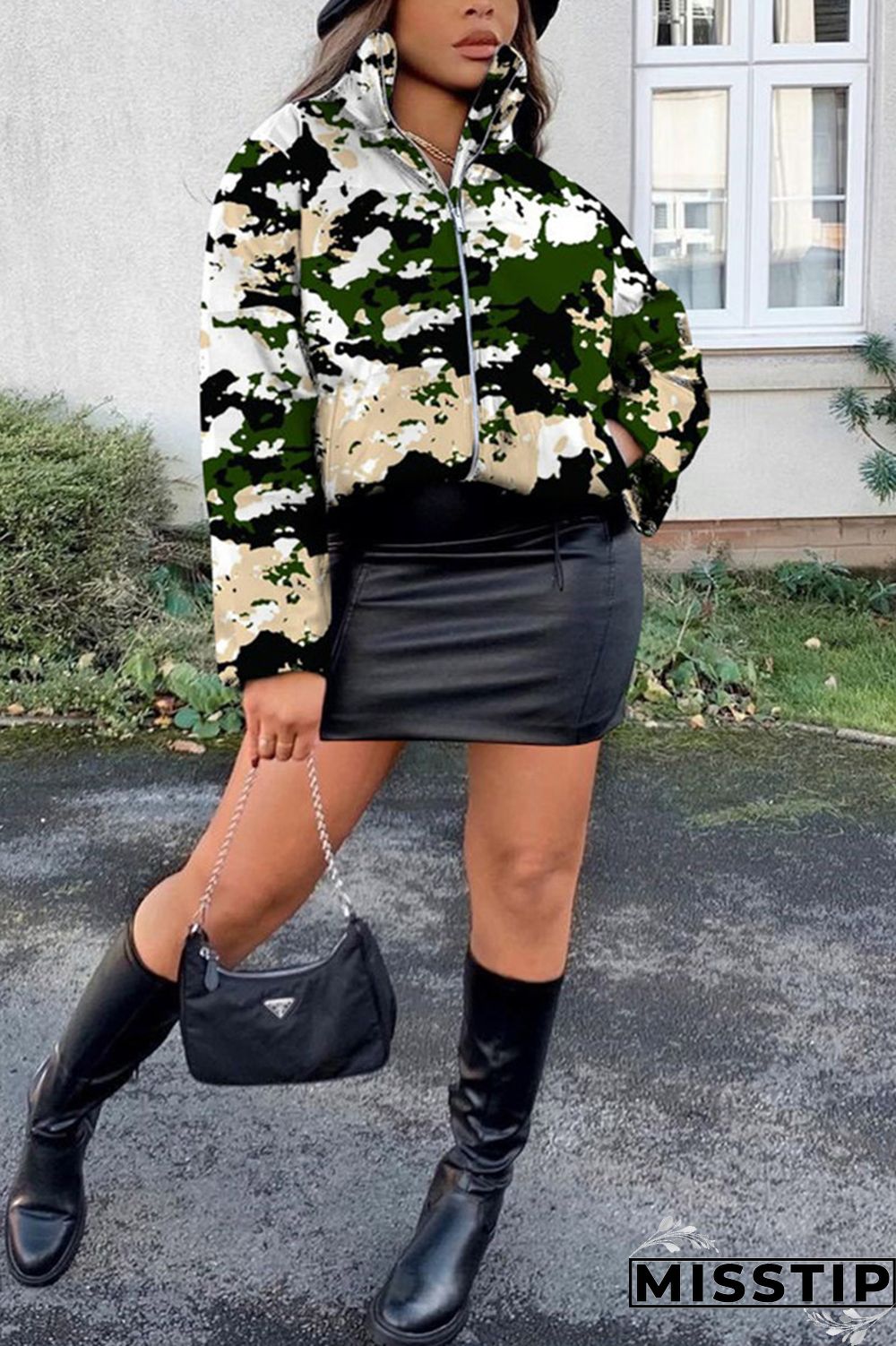 Cyanine Fashion Casual Print Basic Mandarin Collar Outerwear
