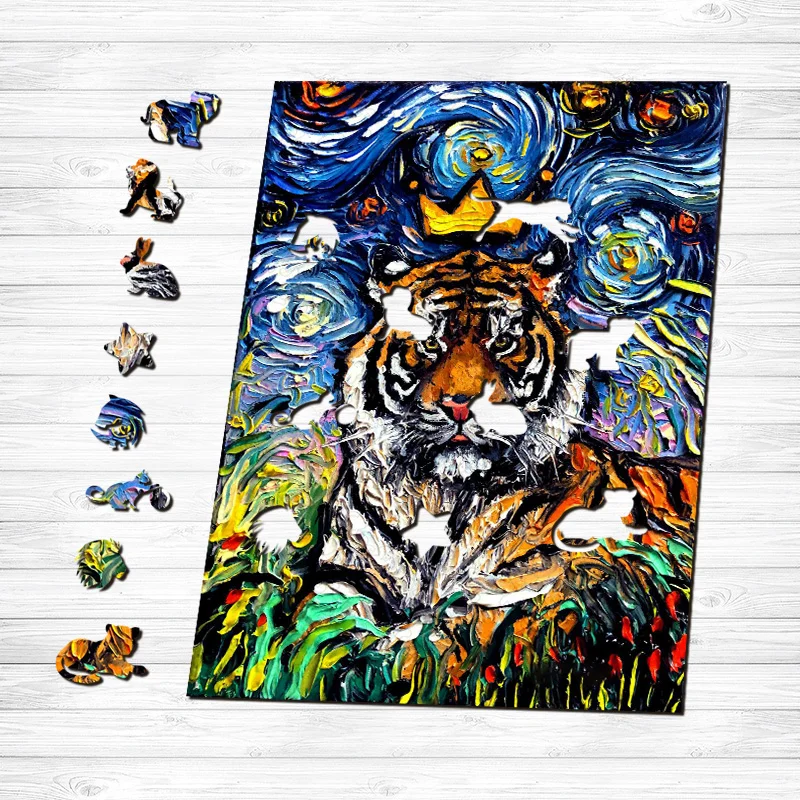 Jeffpuzzle™-JEFFPUZZLE™ Van Gogh Starry Sky - Tiger King Wooden Puzzle
