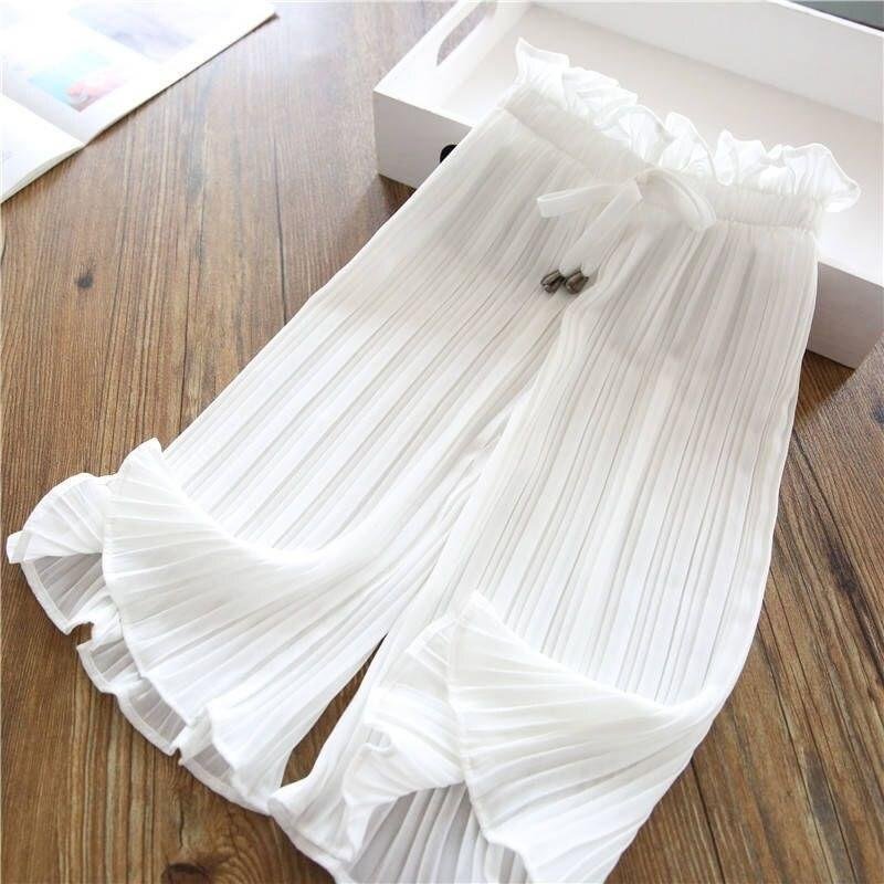 Girls Pants Summer Elastic Chiffon Breathable Loose Wide Leg Pants Girl Clothes Casual Pleated Leggings for Girls