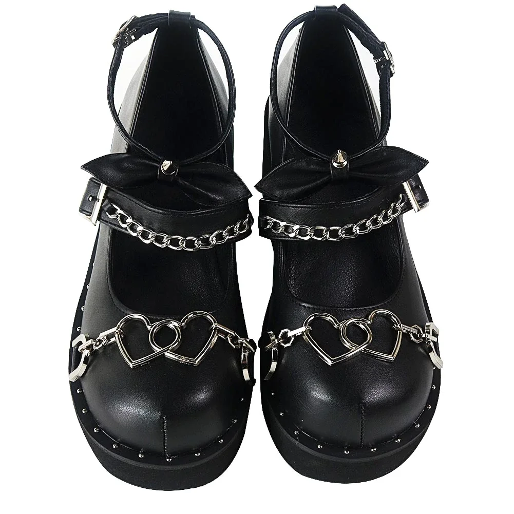 Qengg Sweet Platform Chunky Wedges Punk Goth women's Pumps Chain Cosplay Lolita Chian Marry Janes High Heels Pumps Woman Shoes