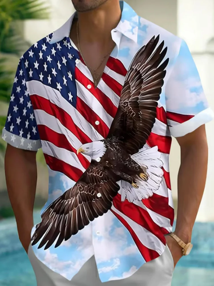 Men's Casual Independence Day American Eagle Short Sleeve Shirt