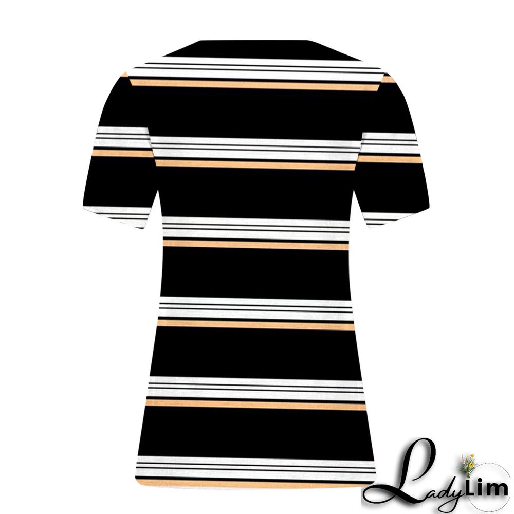 V-Neck Plus Size Ladies Short Sleeve T-Shirt Printed Top