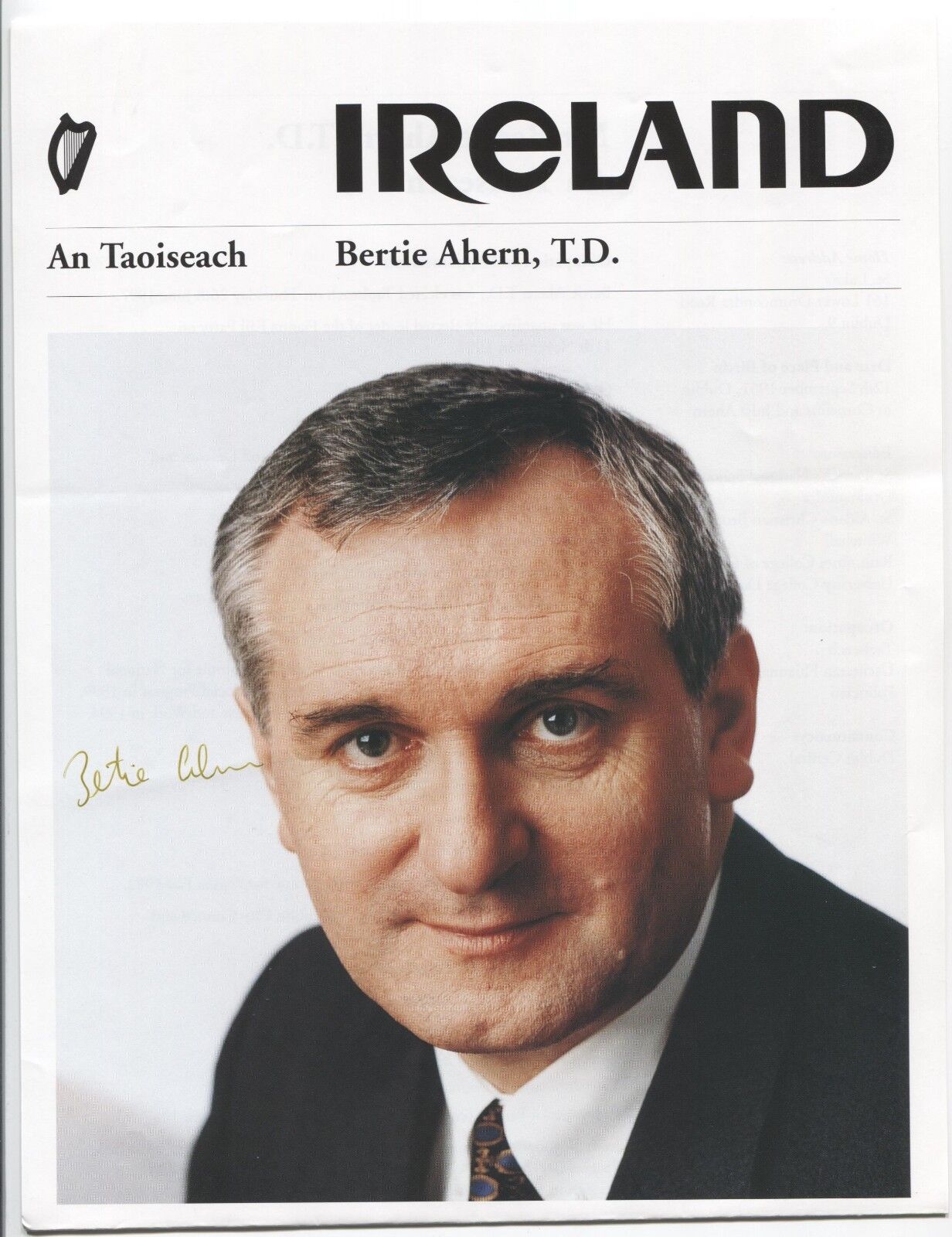 Bertie Ahern Signed Photo Poster painting Vintage Autographed Signature Taoiseach of Ireland