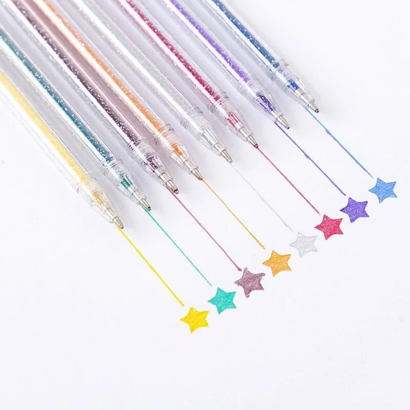 8 Colors/12 Colors Glitter Gel Pen Cute Colored Drawing Pen Highlighter Marker For Girl Kids Gift DIY School Art Stationery