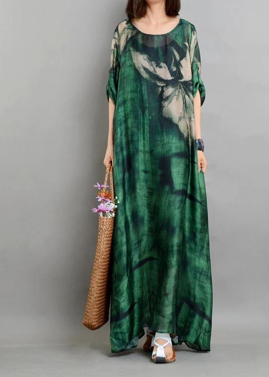 Plus Size  Green Print Chiffon Dress Summer Two Pieces Set