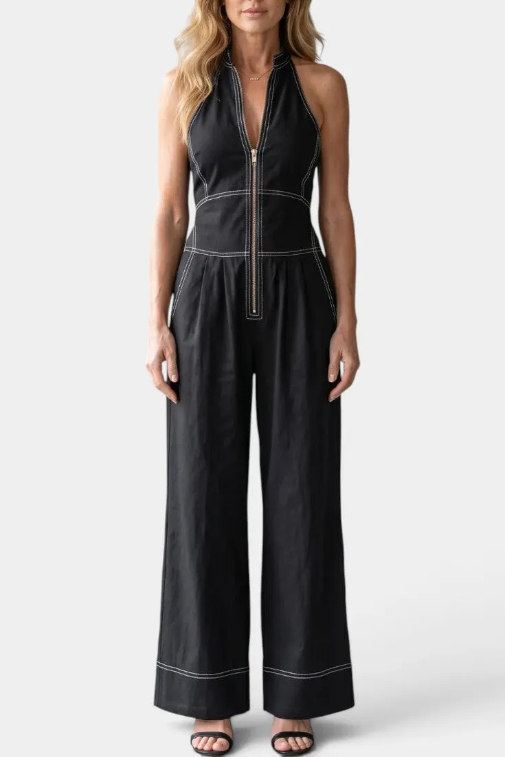 Halter Neck Zip Jumpsuit with Wide Legs