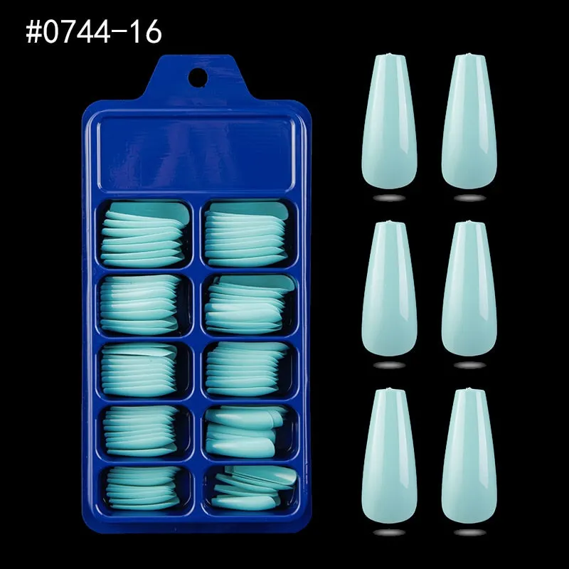 100pcs Professional Fake Nail Tips Coffin Long Ballerina Full Cover Nail Art 10 Sizes Colorful Press on Nails Manicure Soft Box-Nail Inspo