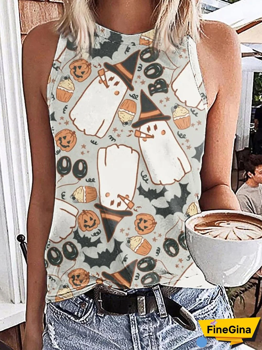 Women's Halloween Ghost Print Tank Top ​