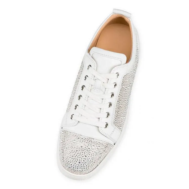 Gentleman's Prom Party Sneakers Shoes Red Bottom Round Toe Rhinestones Shoes-vocosishoes