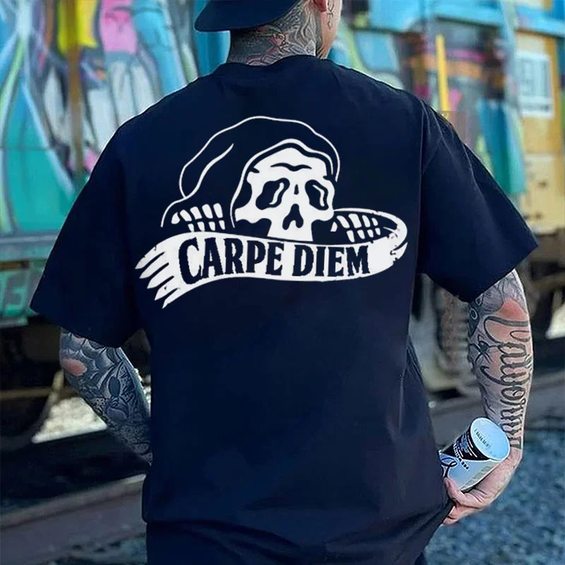 CARPE DIEM Skeleton Print Men's T-shirt