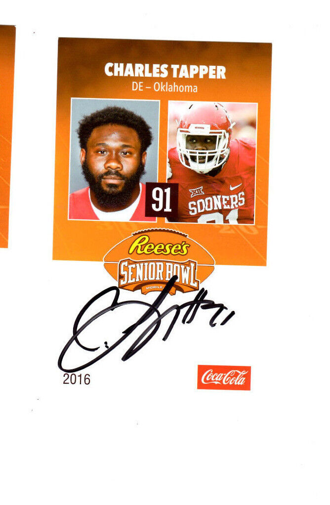 Charles Tapper signed autographed 2016 Senior bowl Football RC Oklahoma Sooners