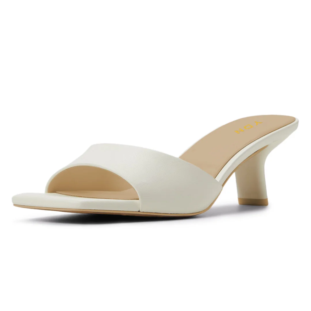 YDN Ivory Open Square Toe Chunky Heel Slide Shoes for Women