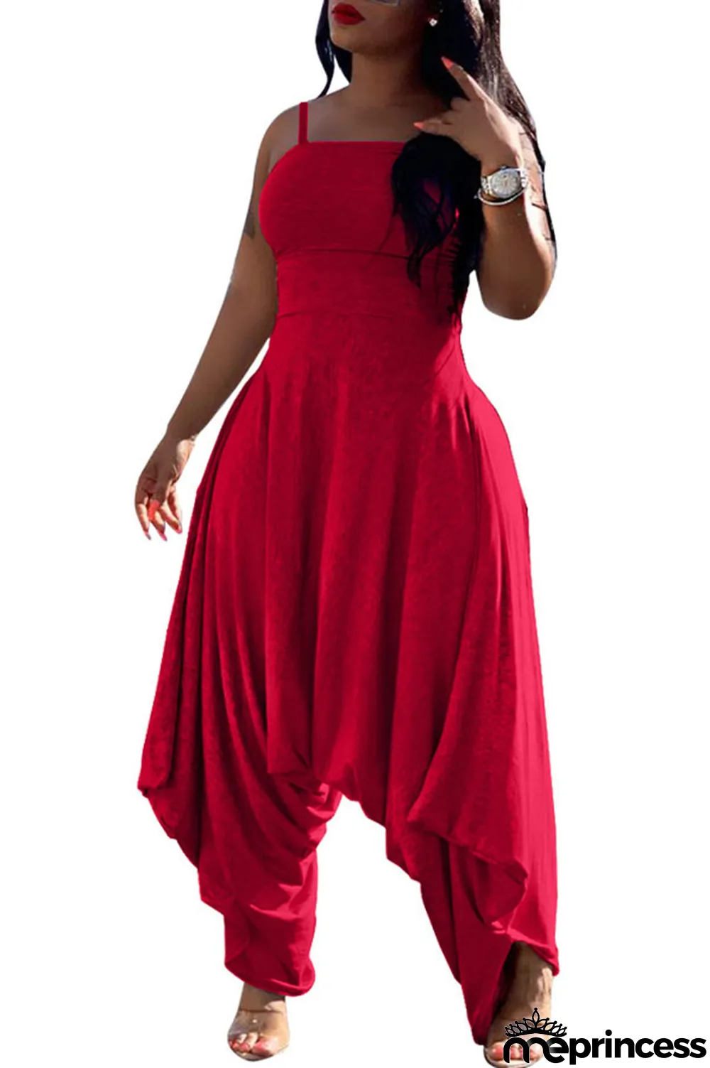 Blue Fashion Sexy Patchwork Solid Polyester Sleeveless Slip Jumpsuits