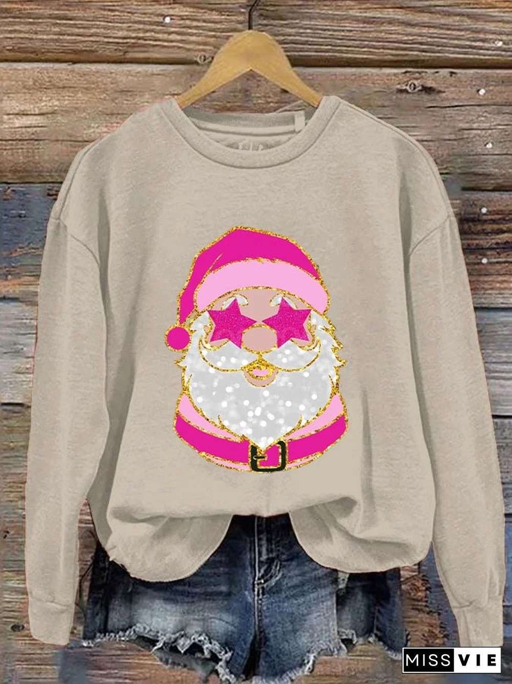 Women's Pink Santa Print Sweatshirt