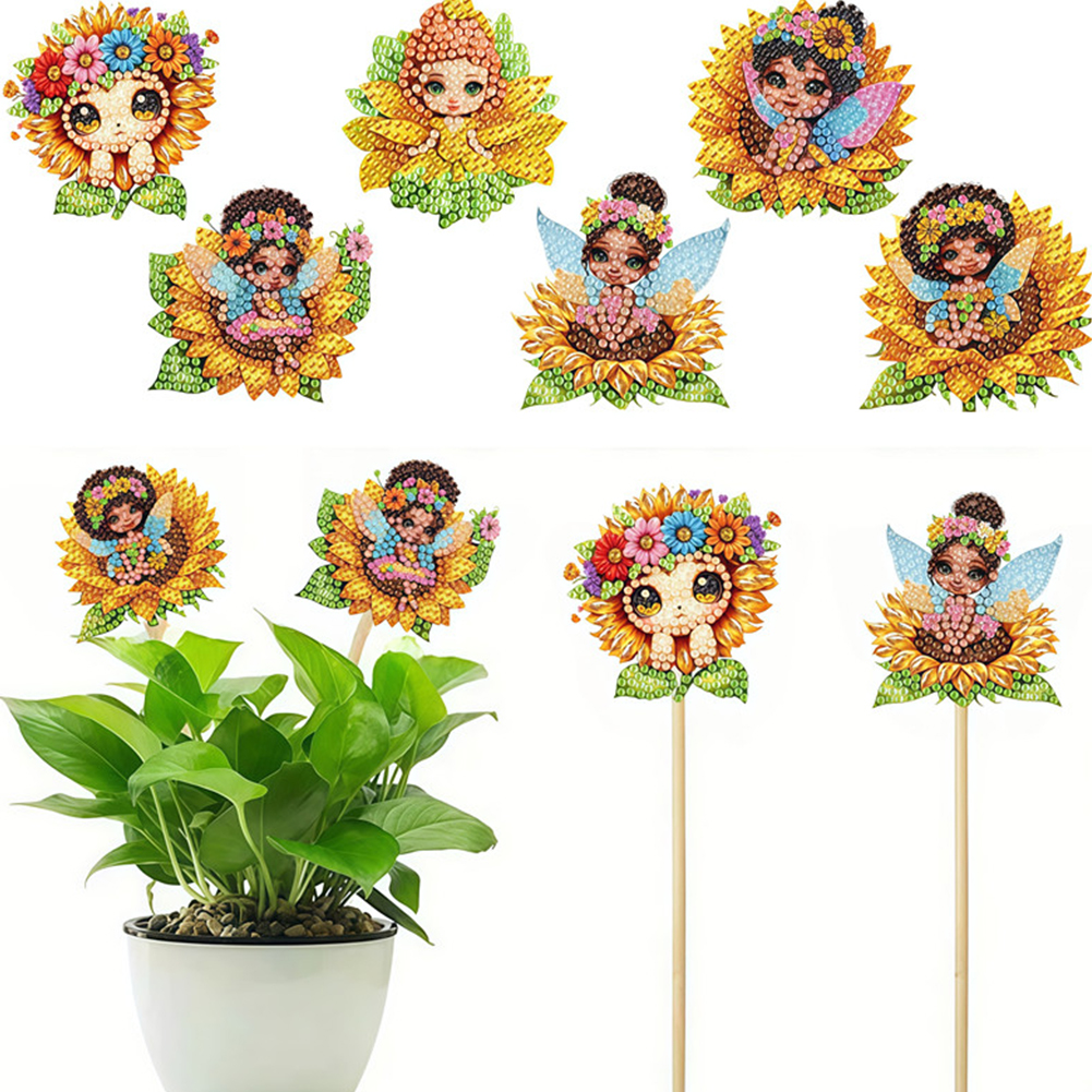 6Pcs Diamond Painting Kits Garden Stakes Diamond Art Kits (Sunflower Fairy)