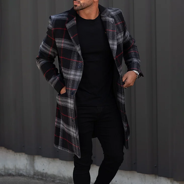 Comstylish Men'S Multi-Color Plaid Mid Length Coat