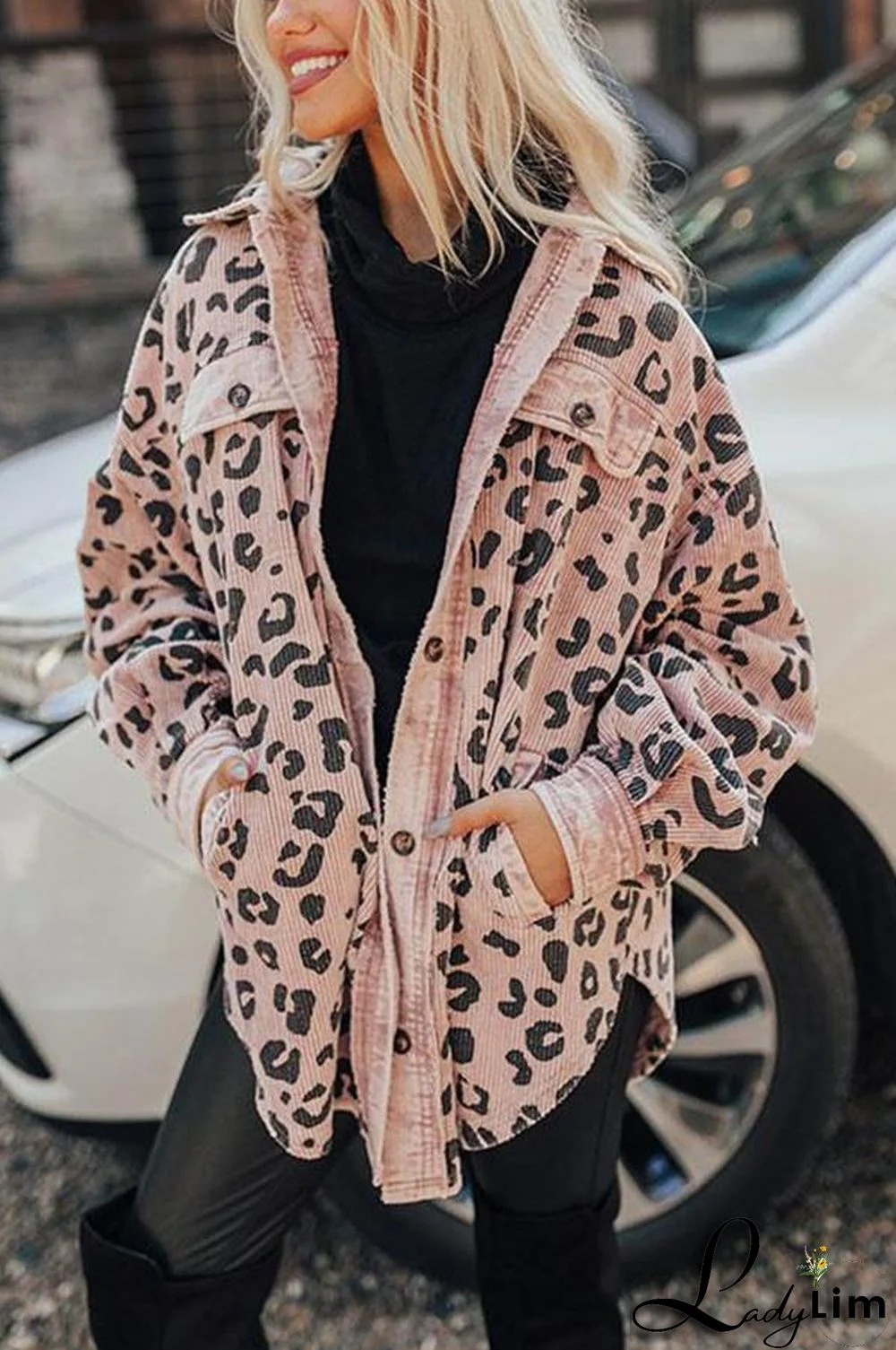 Women Fashion Casual Leopard Print Jacket