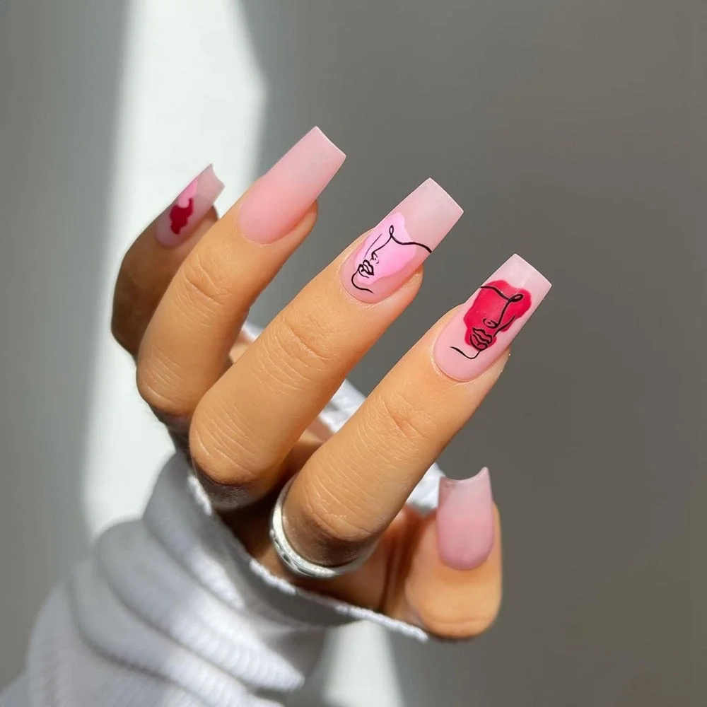 False Nails Long Fashion Graffiti Facial Pattern Coffin Fake Nails press on nail Sticker on nail Manicure Nail Accessory Art Tip