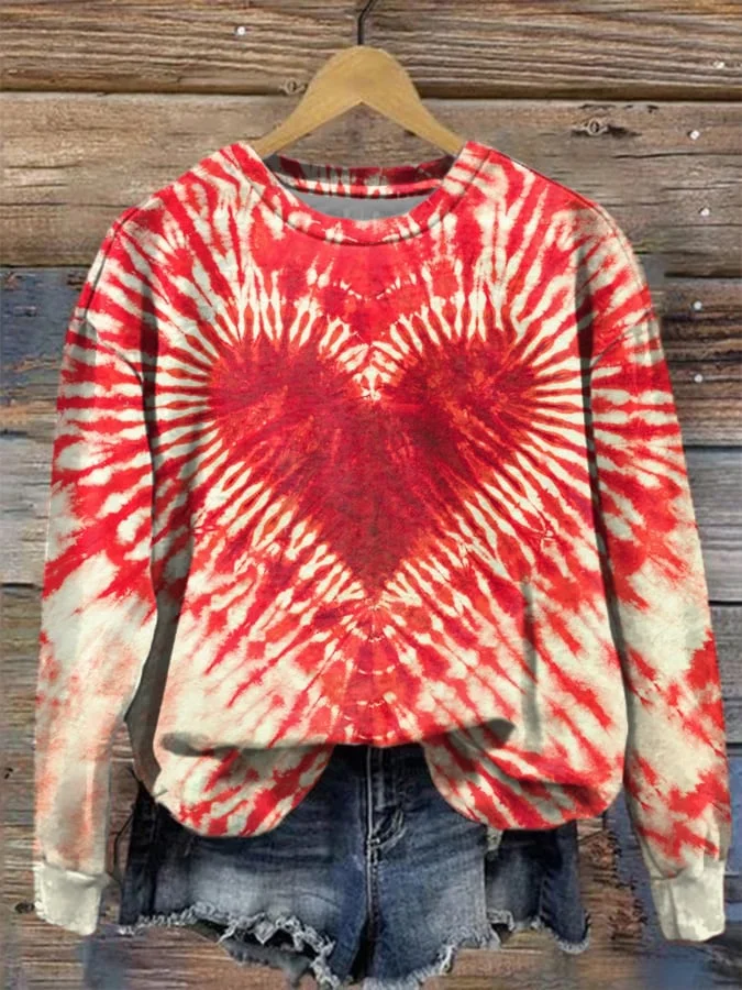 Women's Heart Tie Dye Print Sweatshirt