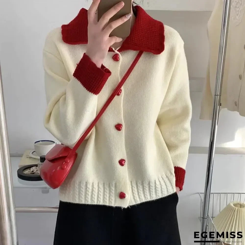Love Loose Contrast Lapel Knit Cardigan | EGEMISS
