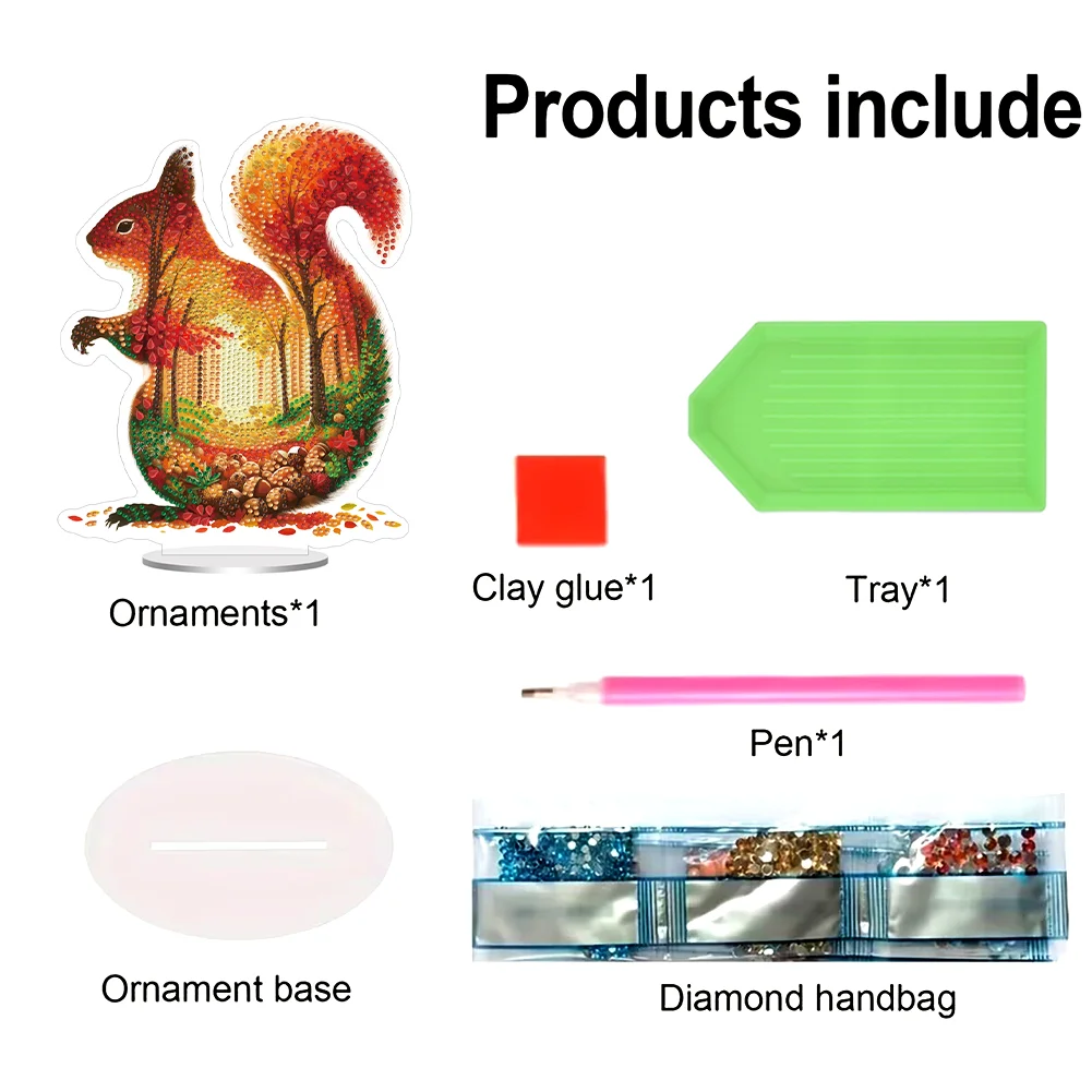 5D DIY Acrylic Squirrel Animal Scenery Silhouette Special Shape Diamond Painting Art Tabletop Decorations