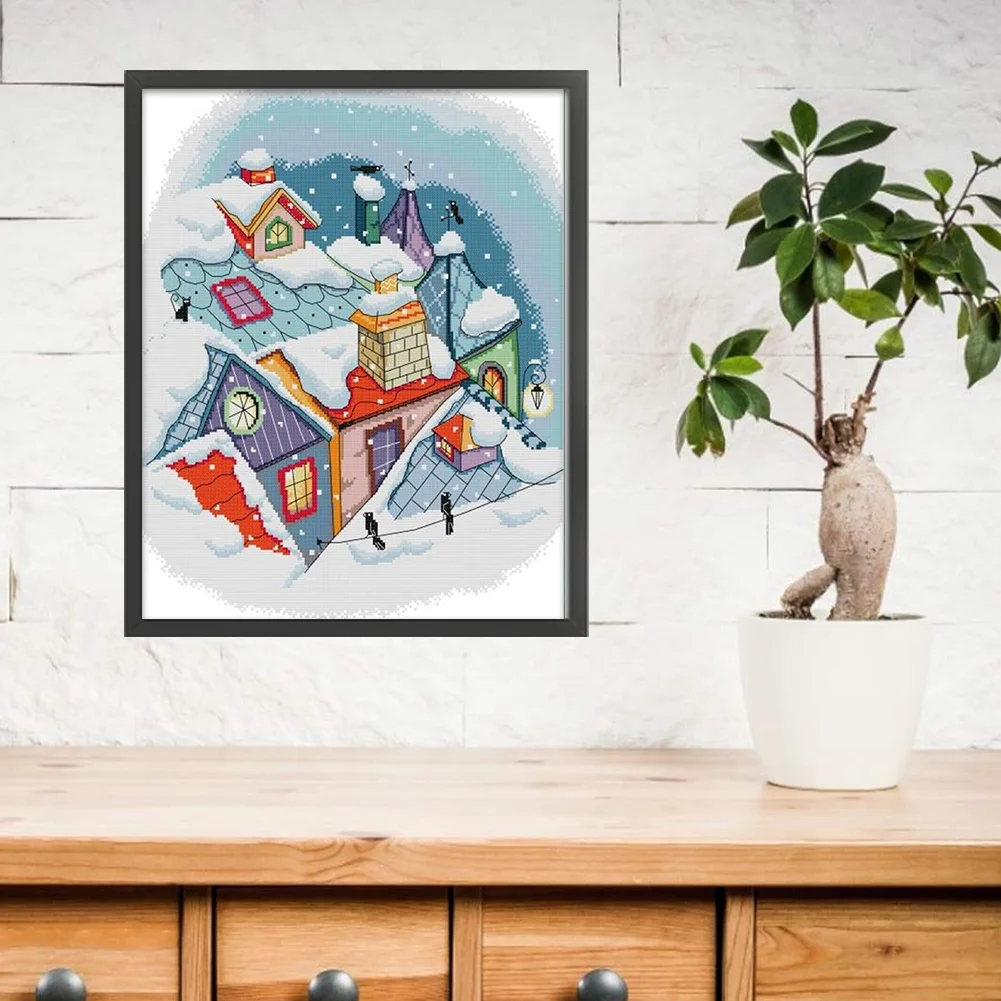 DIY Stamped Cross Stitch 14CT Full Embroidery 39*46cm - Snow On The Roof