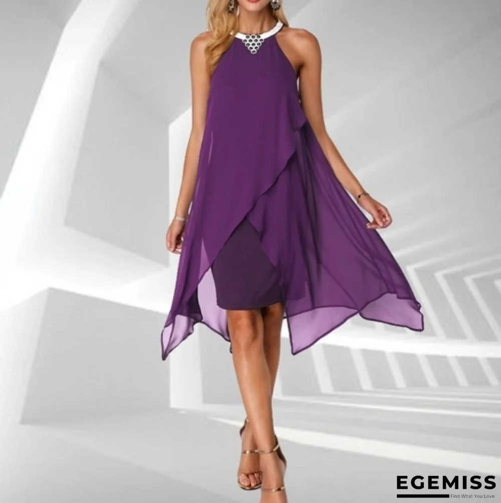 Fashion Solid Color Mesh Sleeveless Irregular Loose Dress | EGEMISS