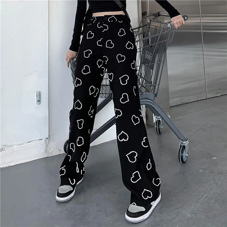 Trendy Casual Street Style Love Hearts Printed Pants SP16485
