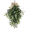 24 Inch Artificial Olive Branch Wreath Teardrop Swag Faux Greenery Hanging Pendant for Front Door Wedding Arch Window & Wall Decor