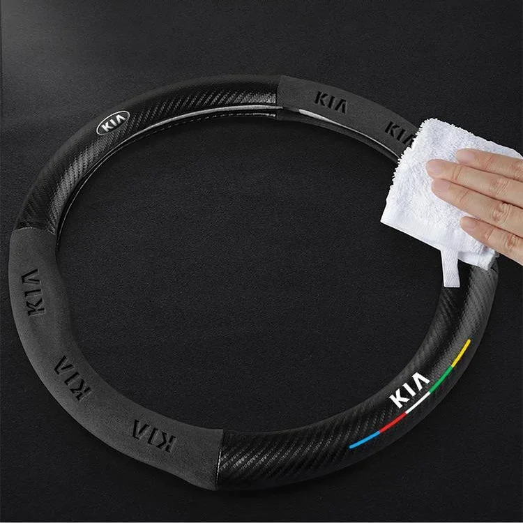 Customized carbon fiber suede steering wheel cover with car logo
