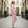 Women's Street Style Hooded Tracksuit Two-piece Pink Camo Set by Inlyline
