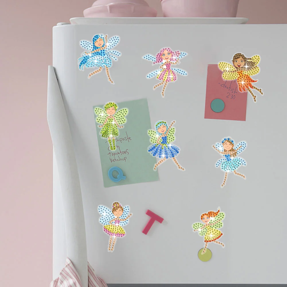 8Pcs Little Fairy Special Shaped Diamond Painting Fridge Magnet Fridge Stickers