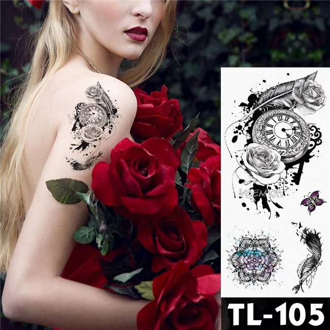 Sdrawing Transfer Black lace bright butterfly Pattern Temporary Tattoo Sticker Chest totem body art Waterproof Fake Flash Tattoo